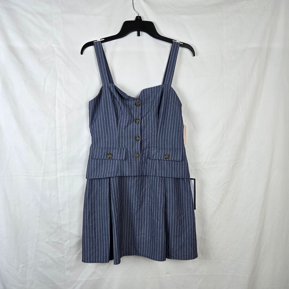 City Studios Juniors' Denim White‎ Striped Vest-Bodice Sleeveless Mini Dress M